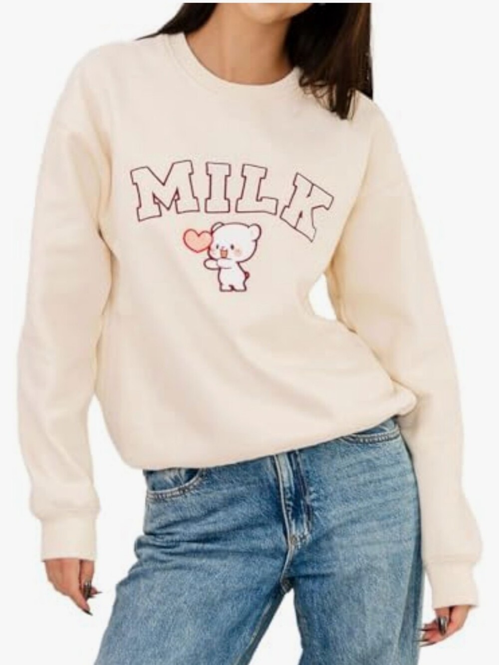 #317. Official Cream Milkmochabear Varsity Graphic Crewneck Sweatshirt.